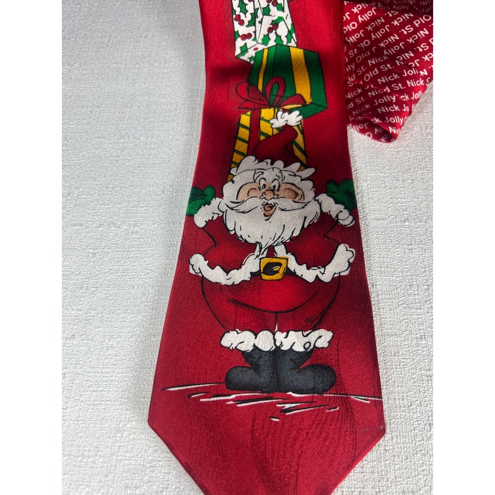 Zylos Gold George Machado Christmas Tie Santa Presents Red Big and Tall 76x4 90s